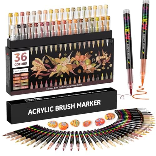 TrendGate Acrylique Brun Feutre 36 Couleurs Marqueur Multisurface Verre Papier Bois Céramique Metallique Textile Oeuf
