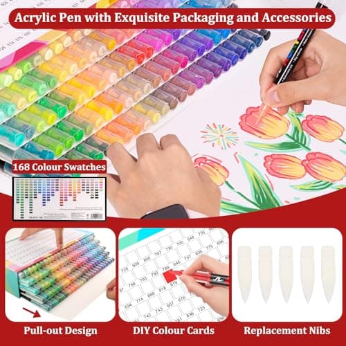 Feutre Acrylique Gelanty 168 Couleurs | Marqueur Liquide Flexible | Peindre sur Rocher et Bois | Idéal pour Artistes Ent