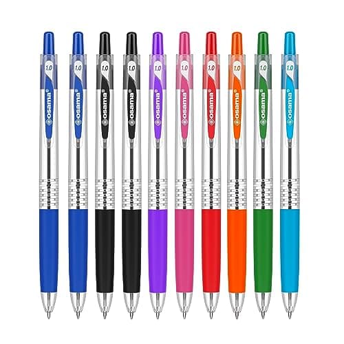 Osama - Stylos Couleur Gel OBG 10 Pièces - Bille enclenchée 1.0 mm - Trait Fluide et Précis pour Papeterie, Créativité e
