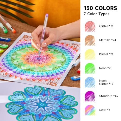 Shuttle Art 130 Stylos Gel Couleur pour Adultes - 130 Couleurs + Livre de Coloriage dans Mallette de Voyage - Artisanat,