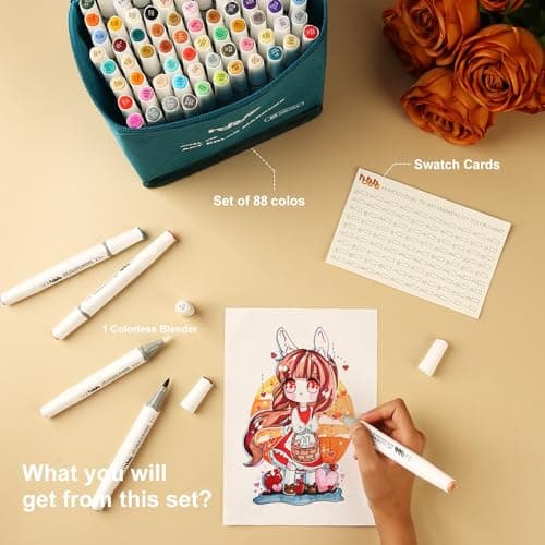 Marqueurs Colorés HHhouu HO-MK88 pour Adultes et Étudiants, Calligraphie et Animation, Etui Inclus