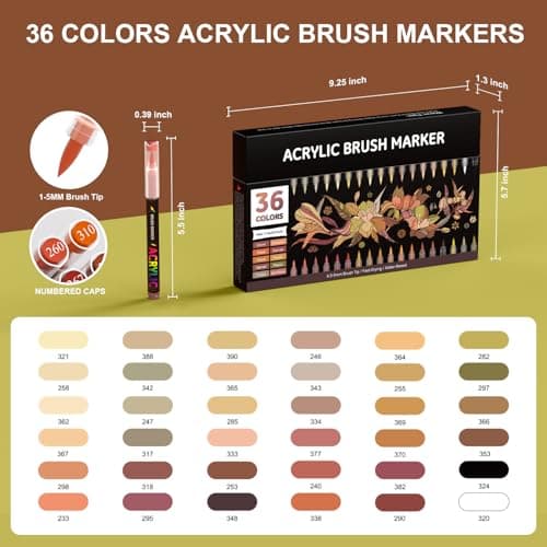 TrendGate Acrylique Brun Feutre 36 Couleurs Marqueur Multisurface Verre Papier Bois Céramique Metallique Textile Oeuf
