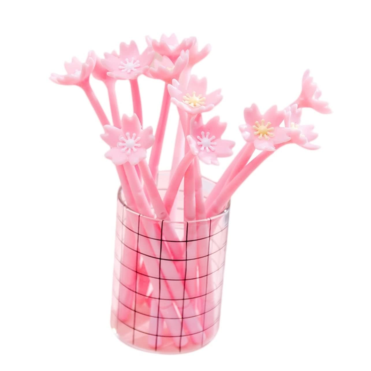 TEHAUX Stylos Gel Rose Créatifs Romantiques Avec Fleurs Fournitures Scolaires Bureau Étudiants