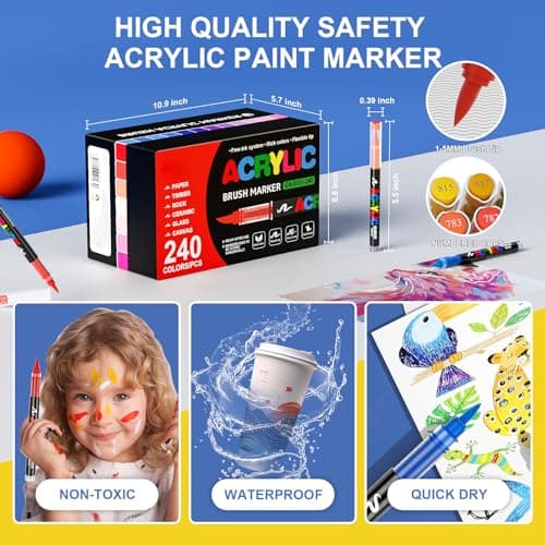 TrendGate 240 Couleurs Feutre Acrylique pour Artiste Amateur et Professionnel, Usage sur Papier, Verre, Métal et Plastiq