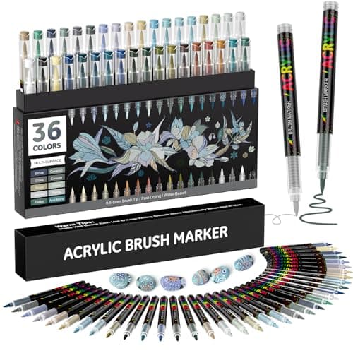TrendGate Acrylique Brun Feutre 36 Couleurs Marqueur Multisurface Verre Papier Bois Céramique Metallique Textile Oeuf — Gris