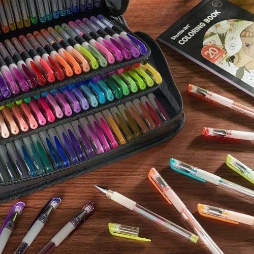 Shuttle Art 130 Stylos Gel Couleur pour Adultes - 130 Couleurs + Livre de Coloriage dans Mallette de Voyage - Artisanat,