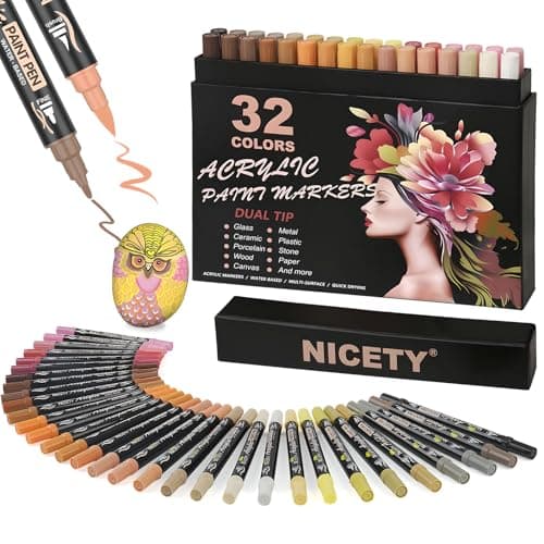 Feutres acryliques NICETY 32 couleurs double pointe pour peinture - Idéal pour adultes (peau) - 0.5 à 5 mm