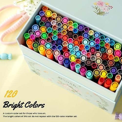 Ohuhu Feutres à Colorier Adultes, 120 Couleurs Aquarelle, Double Pointe Fine et Pinceau, Idéal pour Calligraphie et Dess