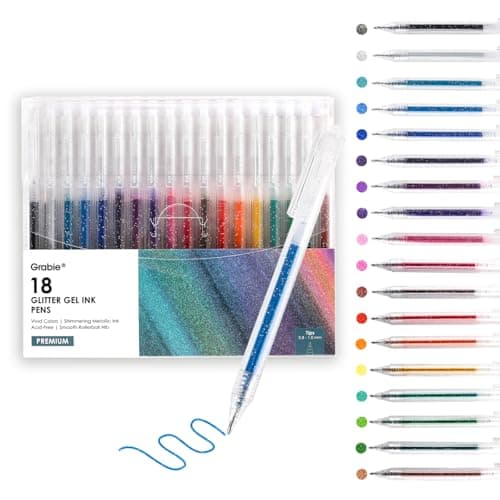 Stylos à encre gel métallique Grabie - Lot de 18 paillettes pour adultes - Coloriage scintillant (18 couleurs) — Stylos rétractables à encre gel pailletée 18 couleurs