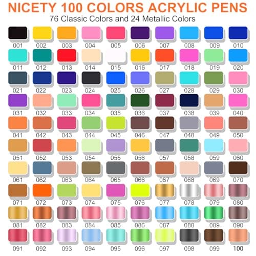 Marqueurs acryliques NICETY 100 Couleurs Pointe 3 mm pour Artiste Adulte - Peinture Roche, Verre, Bois, Porcelaine, Céra