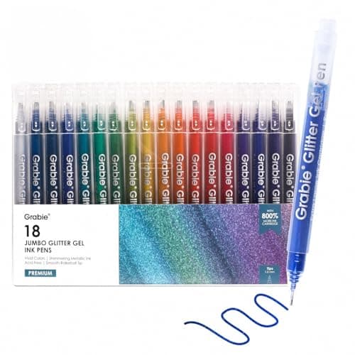Stylos à encre gel métallique Grabie - Lot de 18 paillettes pour adultes - Coloriage scintillant (18 couleurs)