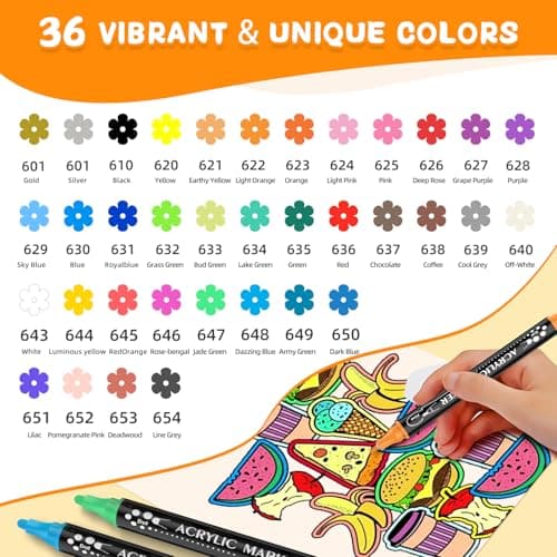 Marqueurs Acryliques 36 Couleurs Feutre Acrylique Double Pointe, pour Peinture des Rochers et Céramique, stylos peinture