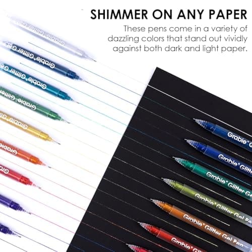 Stylos à encre gel métallique Grabie - Lot de 18 paillettes pour adultes - Coloriage scintillant (18 couleurs)