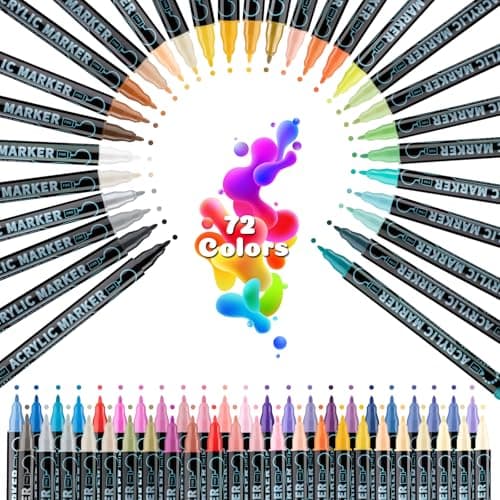 Marqueurs acrylique Mzh Art Lot de 72 à double pointe | Loisirs créatifs | Peinture bois verre toile pierre