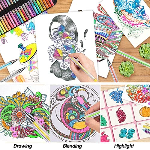 Vozuna Lot de 145 Stylos Gel de Pailletés 72 Couleurs Uniques avec Recharges pour Enfants et Adultes - Artisanat et Scra