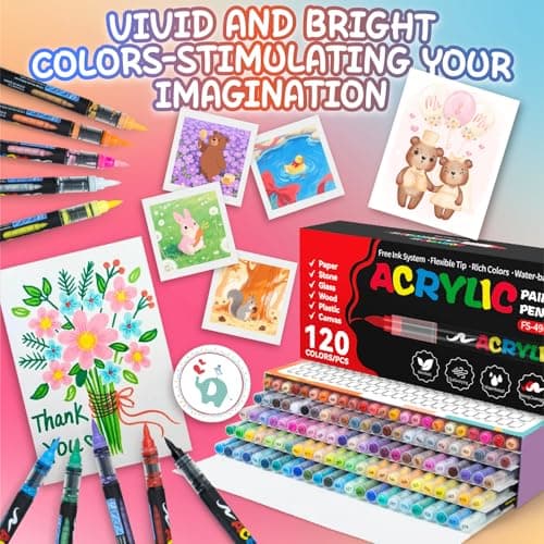 Feutres acryliques Snookids 120 Couleurs - Idéal pour Dessiner sur Papier, Verre et Céramique - Feutres Coloriage Adulte
