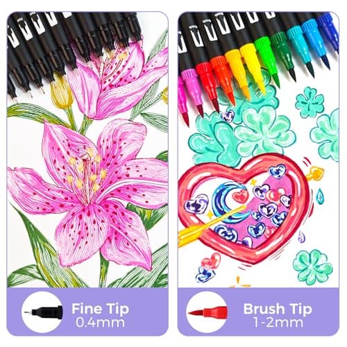Feutre Coloriage Adulte Artecho, 120 Couleurs Double Pointe pour Dessin et Calligraphie, idéal pour Mandalas, Manga et D