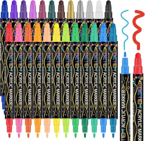 Betem Feutres Acryliques à Double Pointe 24 Couleurs, Stylos Marqueurs Peinture Acrylique pour Artisanat DIY, Peinture s