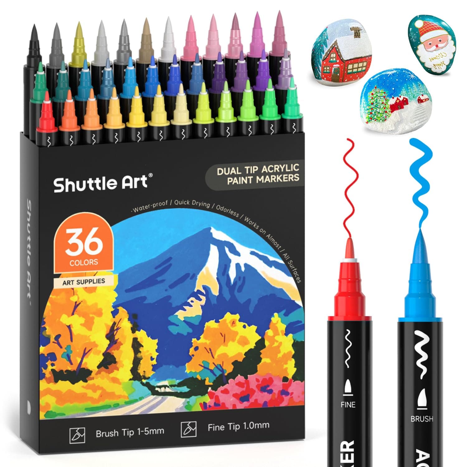 Marqueur acrylique Shuttle Art 36 couleurs - Double pointe - Adulte & DIY - Toile, Pierre, Verre, Céramique - Non toxiqu