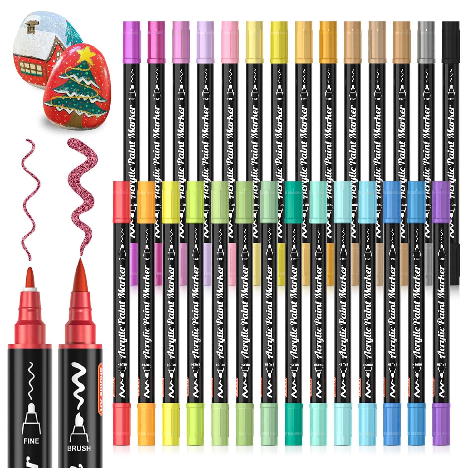 Marqueur acrylique métallique Shuttle Art 28 feutres pour calligraphie et bricolage Global Recycled Standard