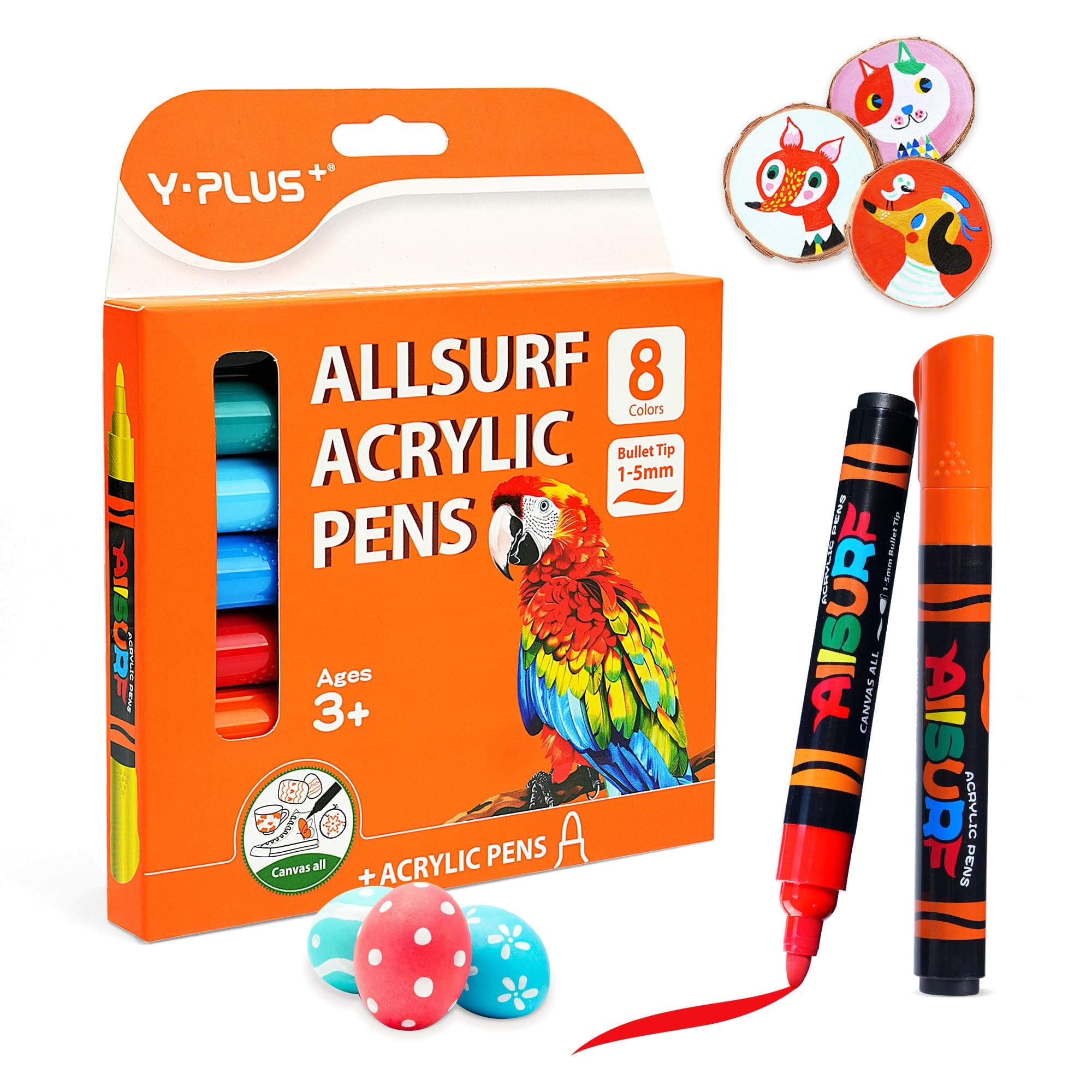 YPLUS Marqueurs Acryliques 8 Couleurs – Couleur pour Peindre et Colorier, Équipement de Dessin pour Enfants, Outils Arti
