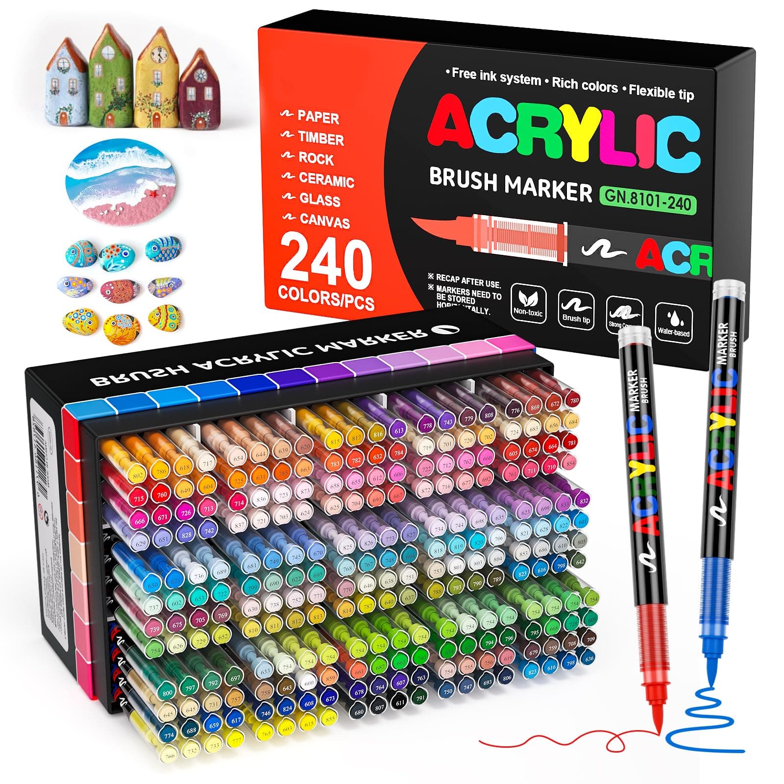 TrendGate 240 Couleurs Feutre Acrylique pour Artiste Amateur et Professionnel, Usage sur Papier, Verre, Métal et Plastiq