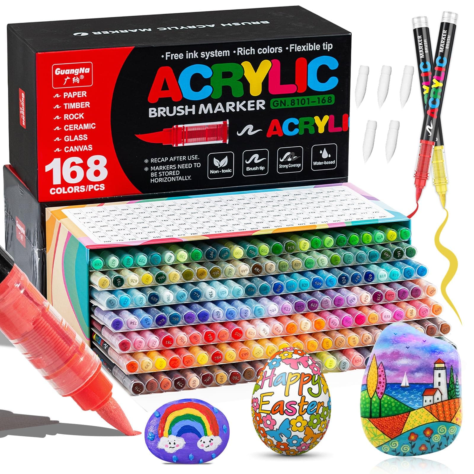 Marque VAKKI Stylos Acryliques Couleurs pour Adultes | Pierre, Calligraphie, Bois | Toile, Verre | 168 Couleurs Fluides