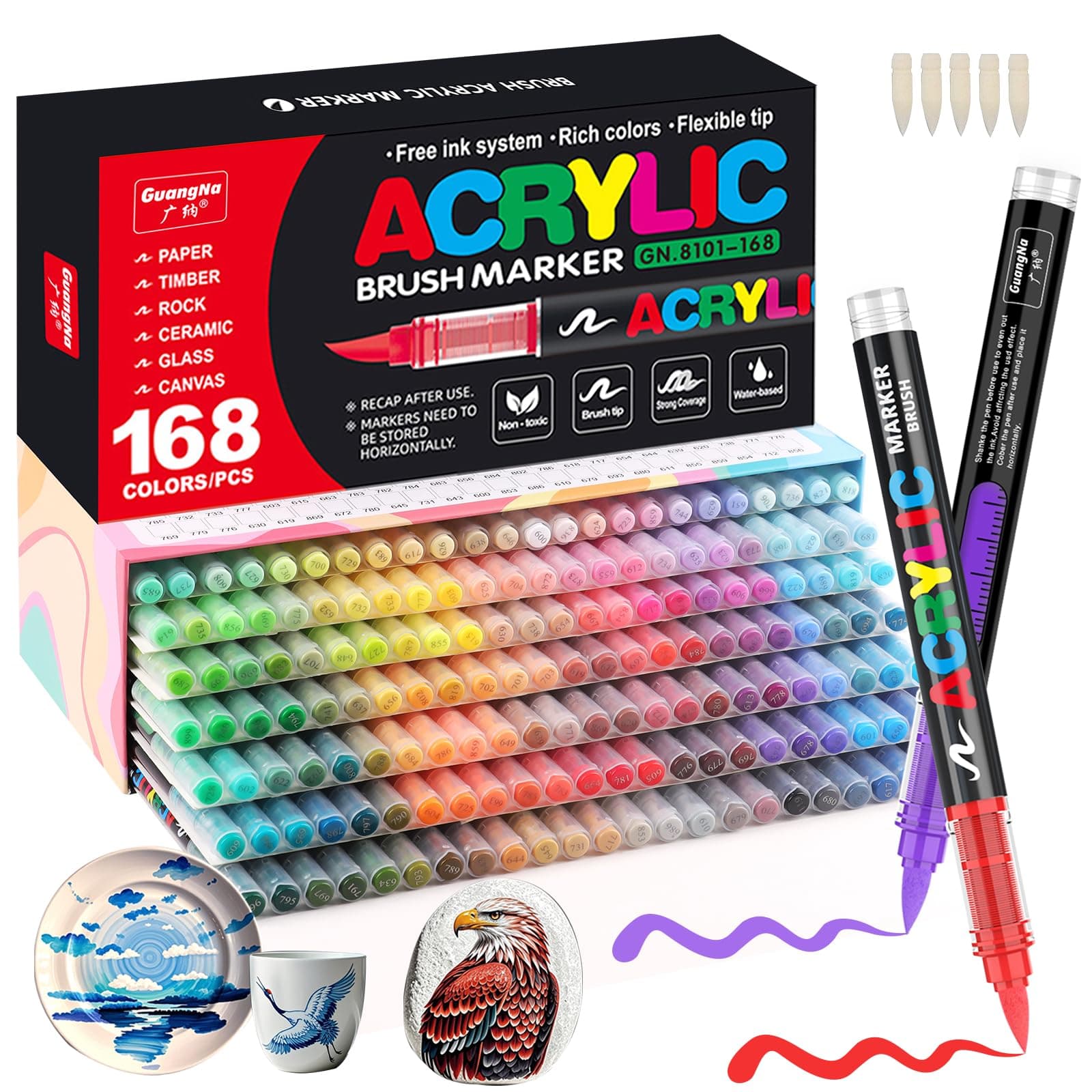 Feutre Acrylique Gelanty 168 Couleurs | Marqueur Liquide Flexible | Peindre sur Rocher et Bois | Idéal pour Artistes Ent