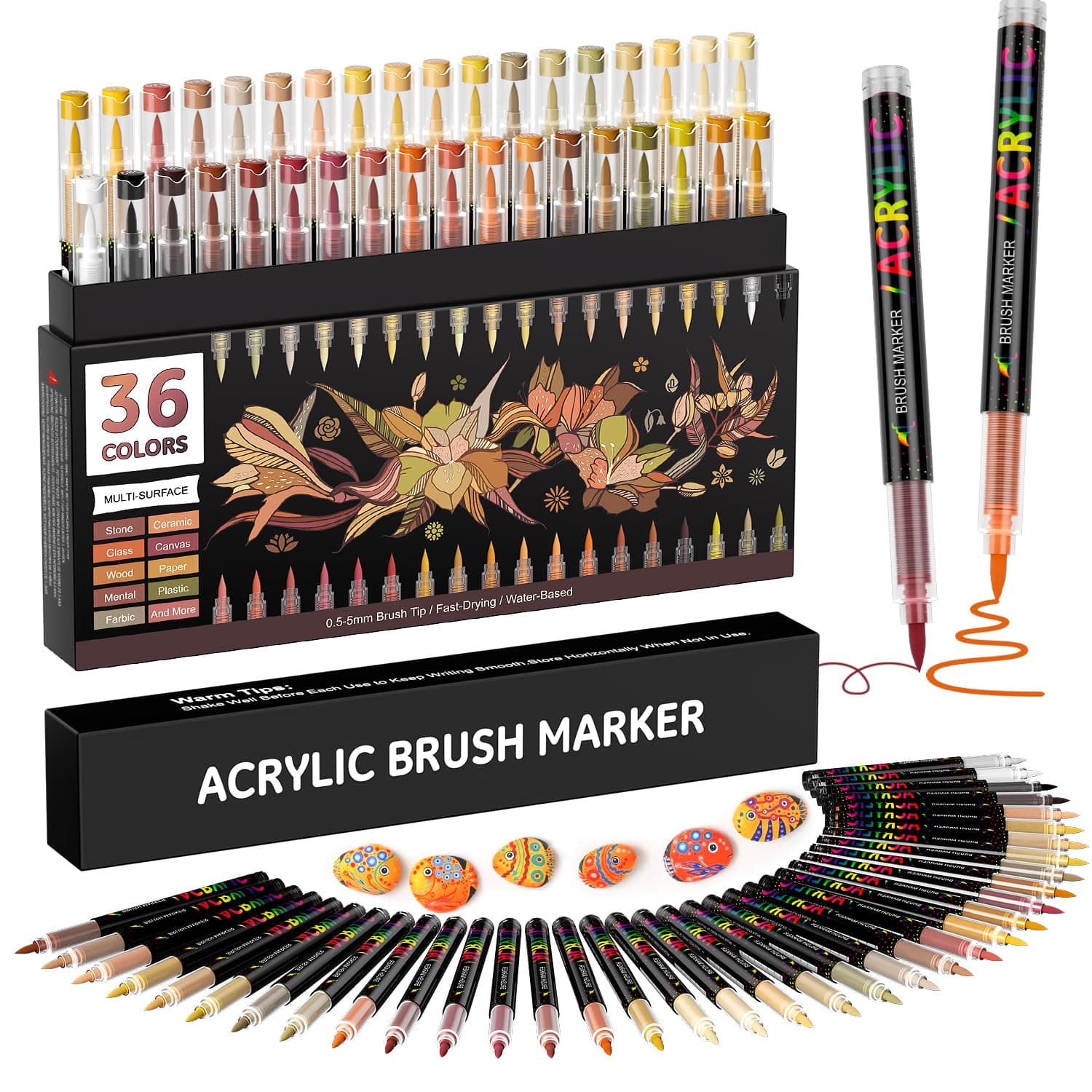 TrendGate Acrylique Brun Feutre 36 Couleurs Marqueur Multisurface Verre Papier Bois Céramique Metallique Textile Oeuf