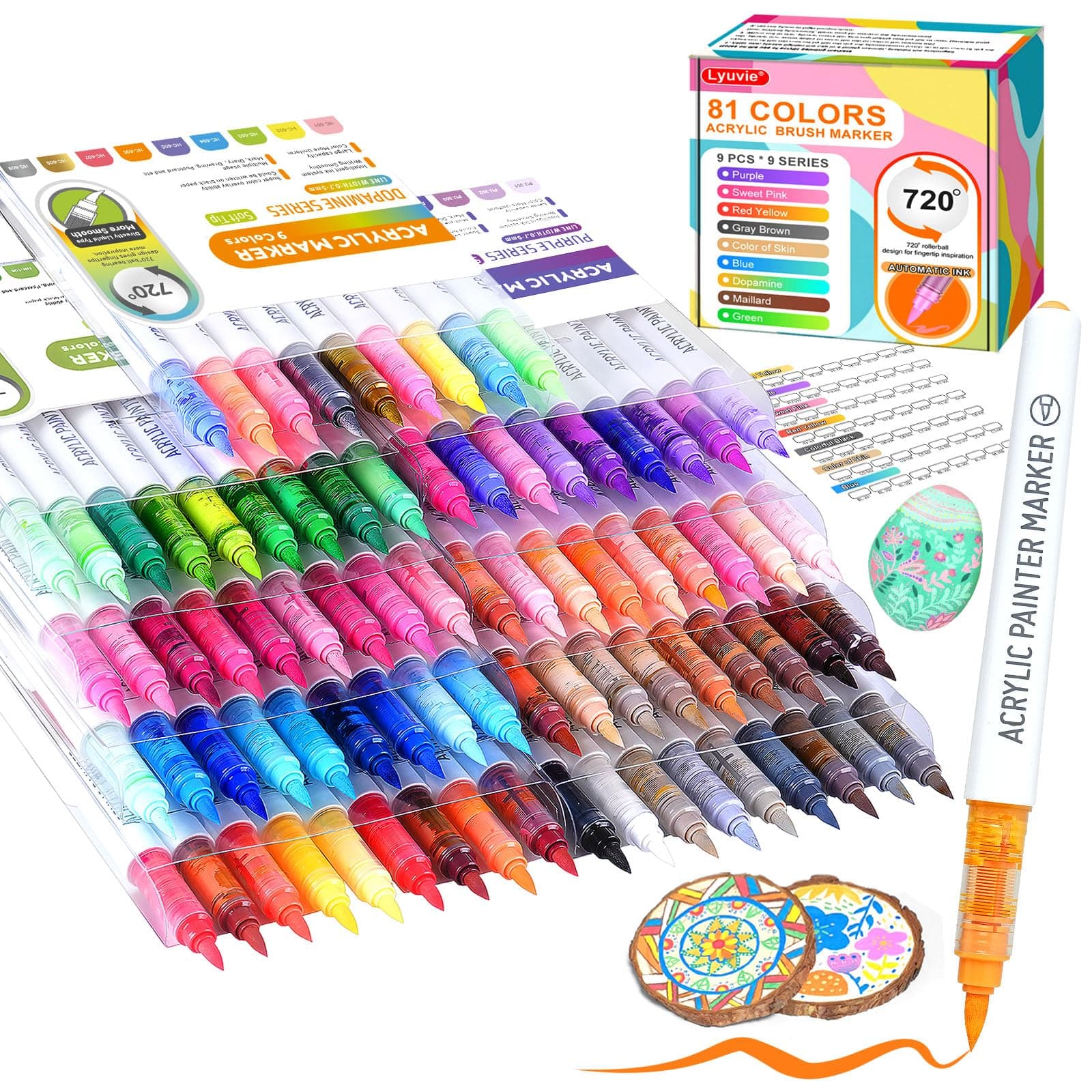 Lyuvie 81 Couleurs Acrylique - Marqueurs Peinture D'eau pour Artisans et Artistes en Pierres, Papier et Tissus - Acrylic